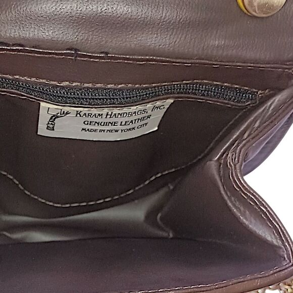 Vtg 80s Leather Crossbody Bag Chain Strap Brown Suede Clasp Lock Karam USA‎ Made - Picture 7 of 16